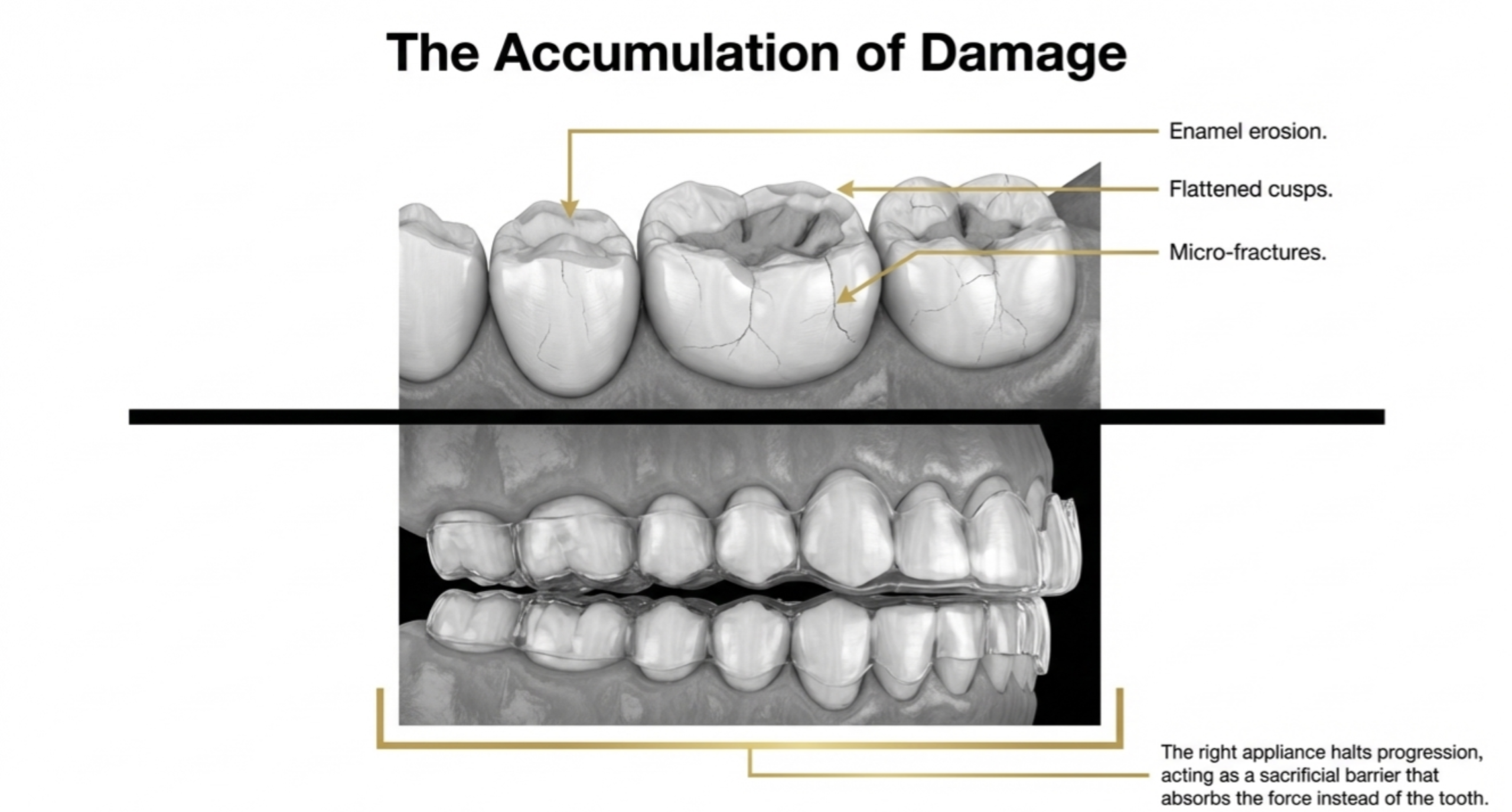tooth enamel wear from bruxism before and after night guard use