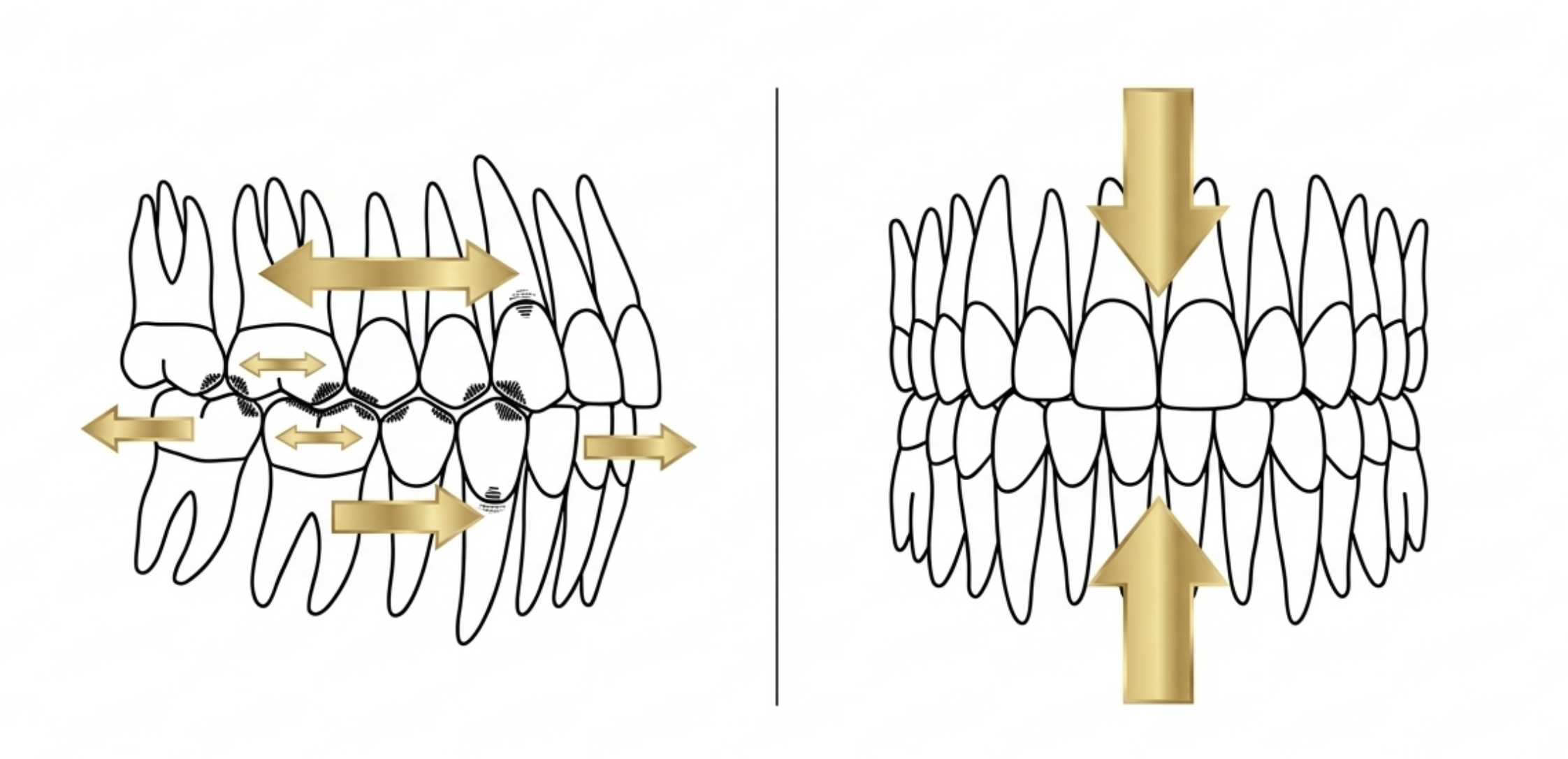 diagram comparing teeth grinding lateral movement vs jaw clenching vertical force