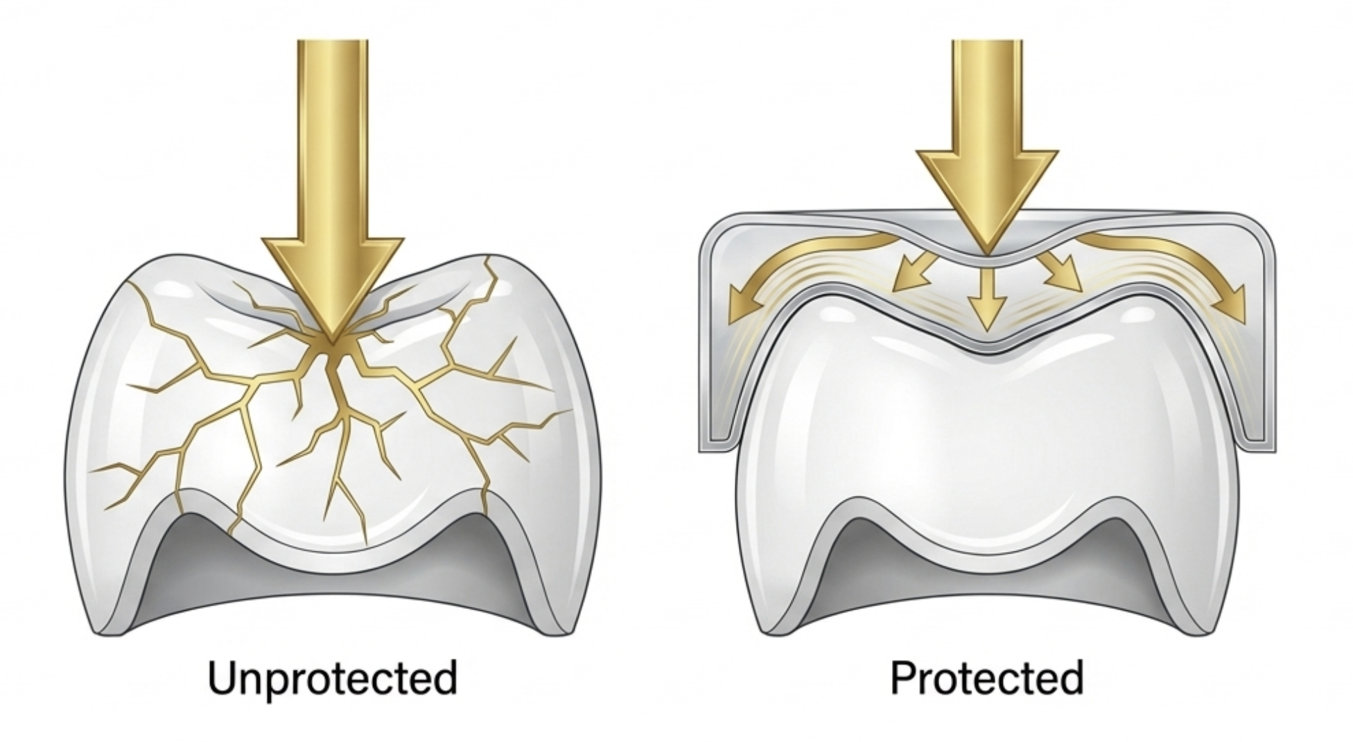 dental crown vulnerable to clenching force without night guard protection