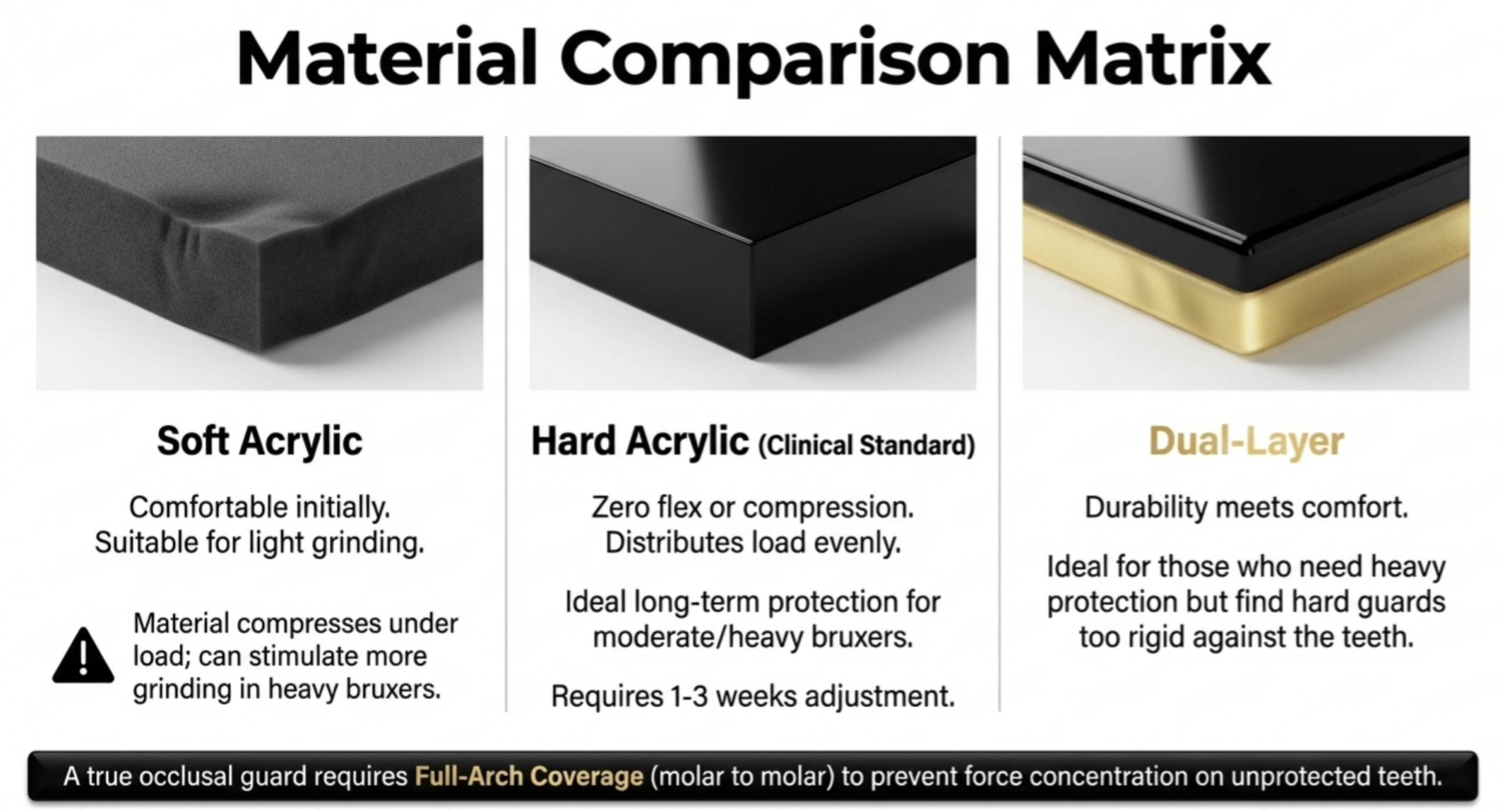 soft hard and dual-layer occlusal guard types comparison