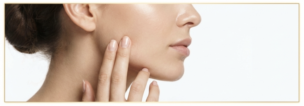 person touching jaw masseter area for tmj exercise and tension relief