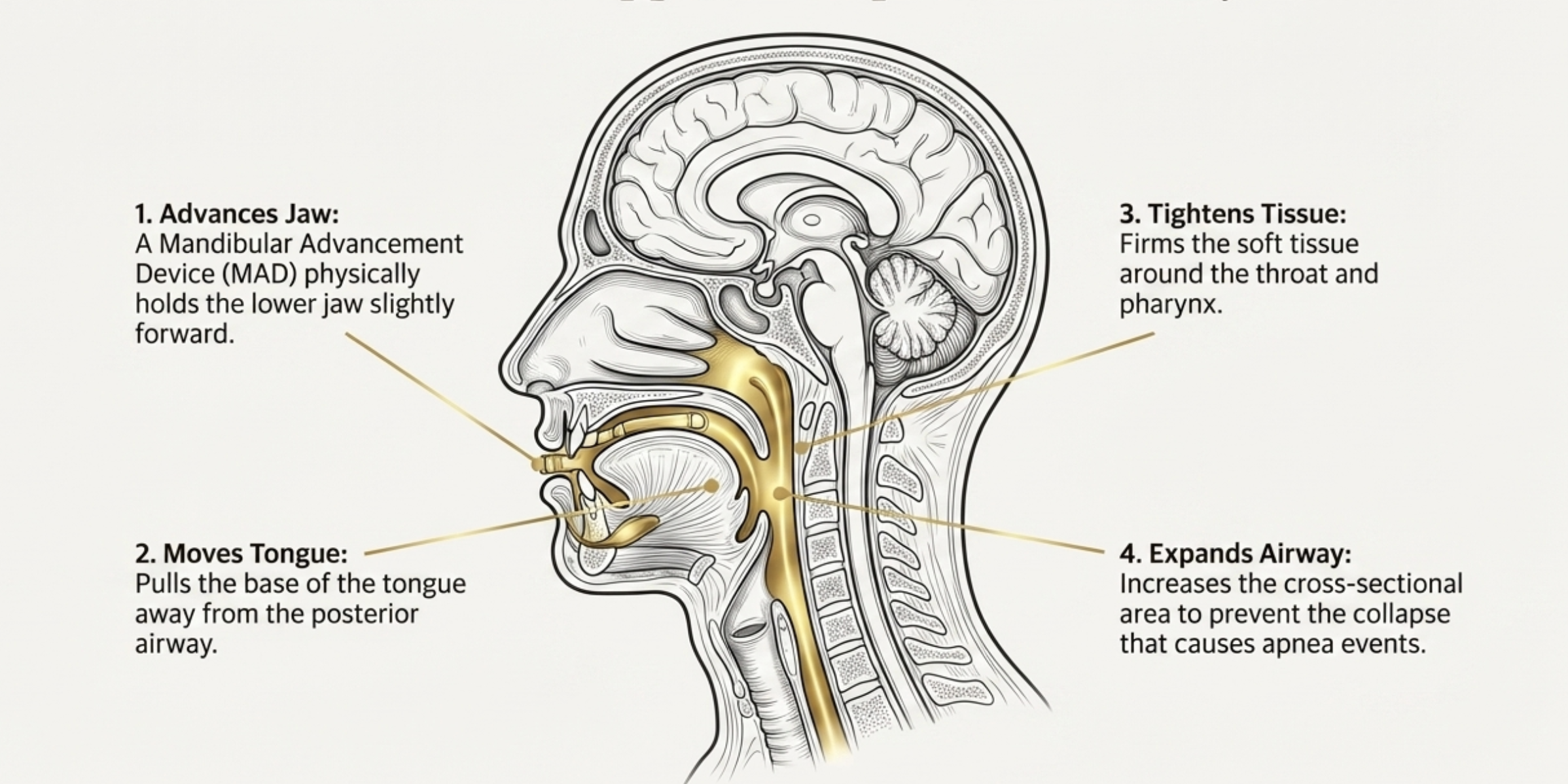 mandibular advancement device jaw forward position sleep apnea airway diagram