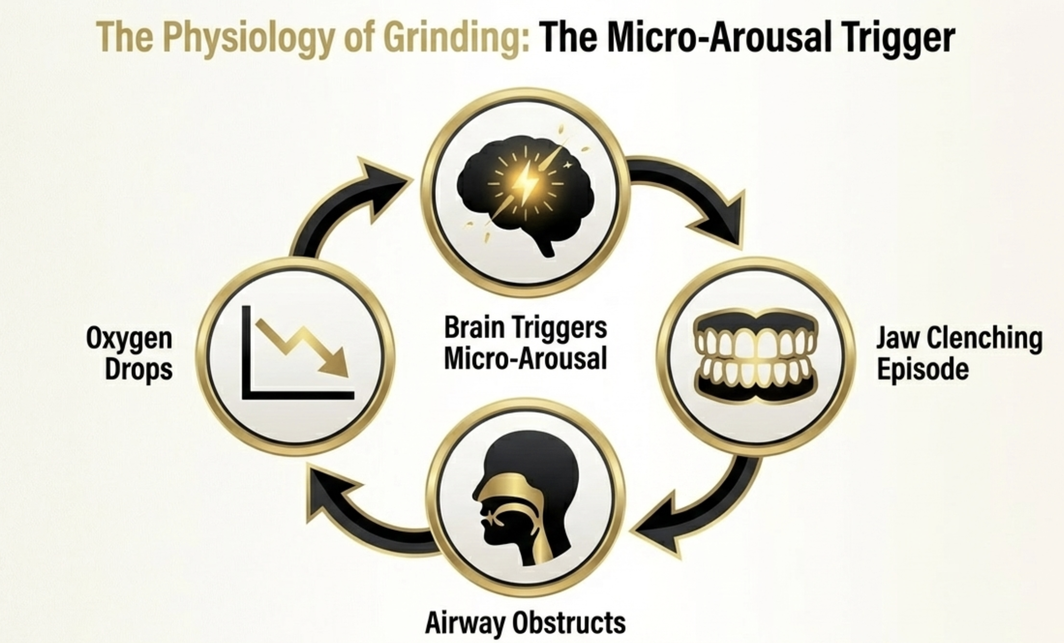 sleep apnea and bruxism connection diagram showing micro-arousal grinding link