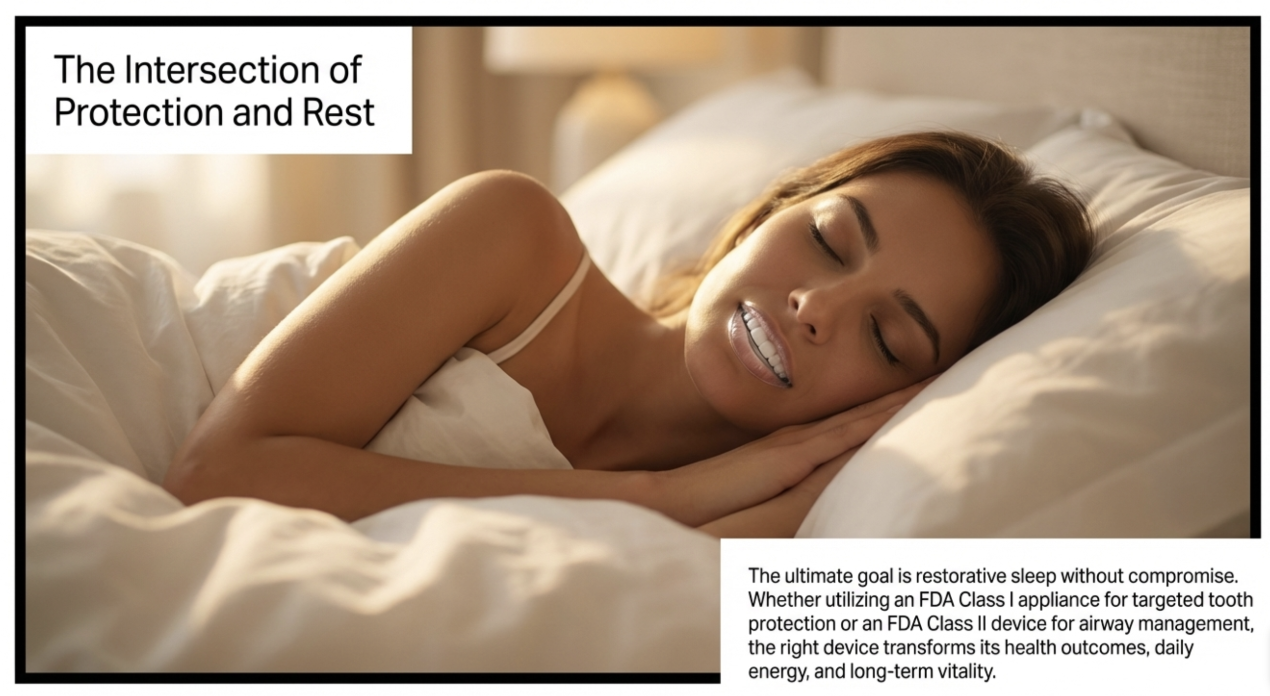 person sleeping with oral appliance for sleep comfort tooth protection