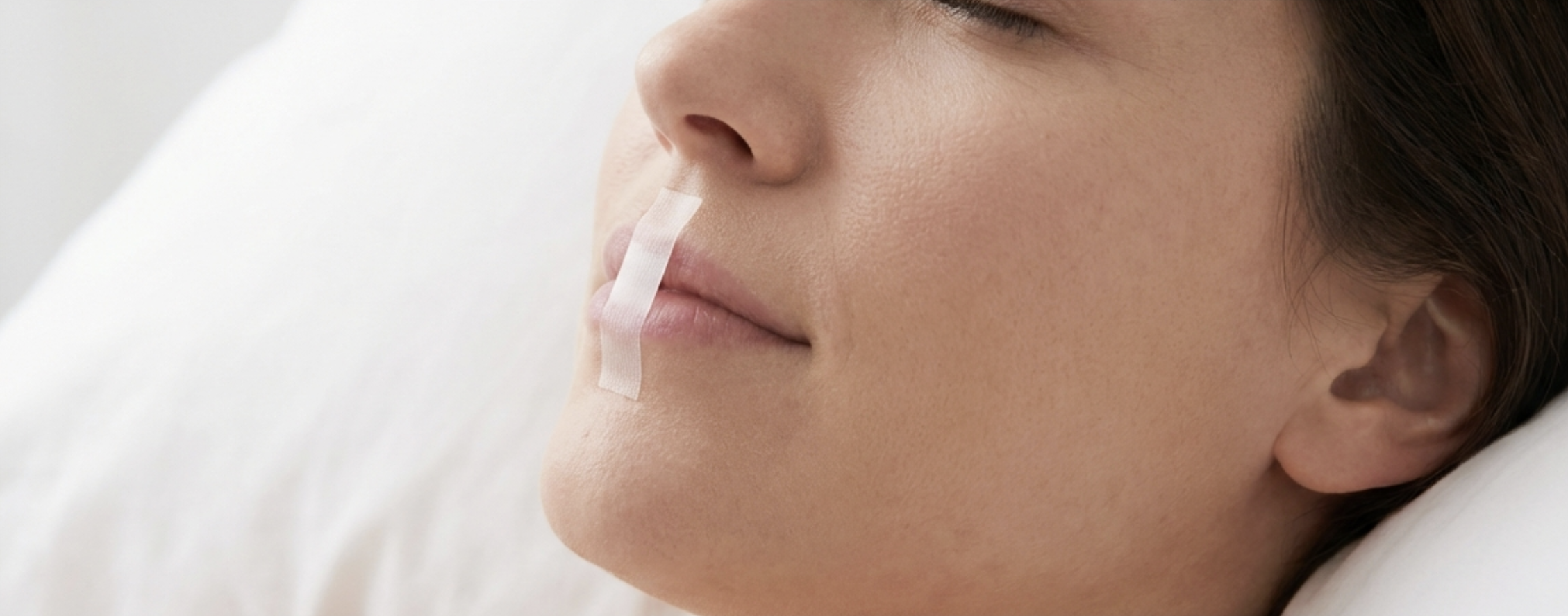 person sleeping with mouth tape for nasal breathing during sleep