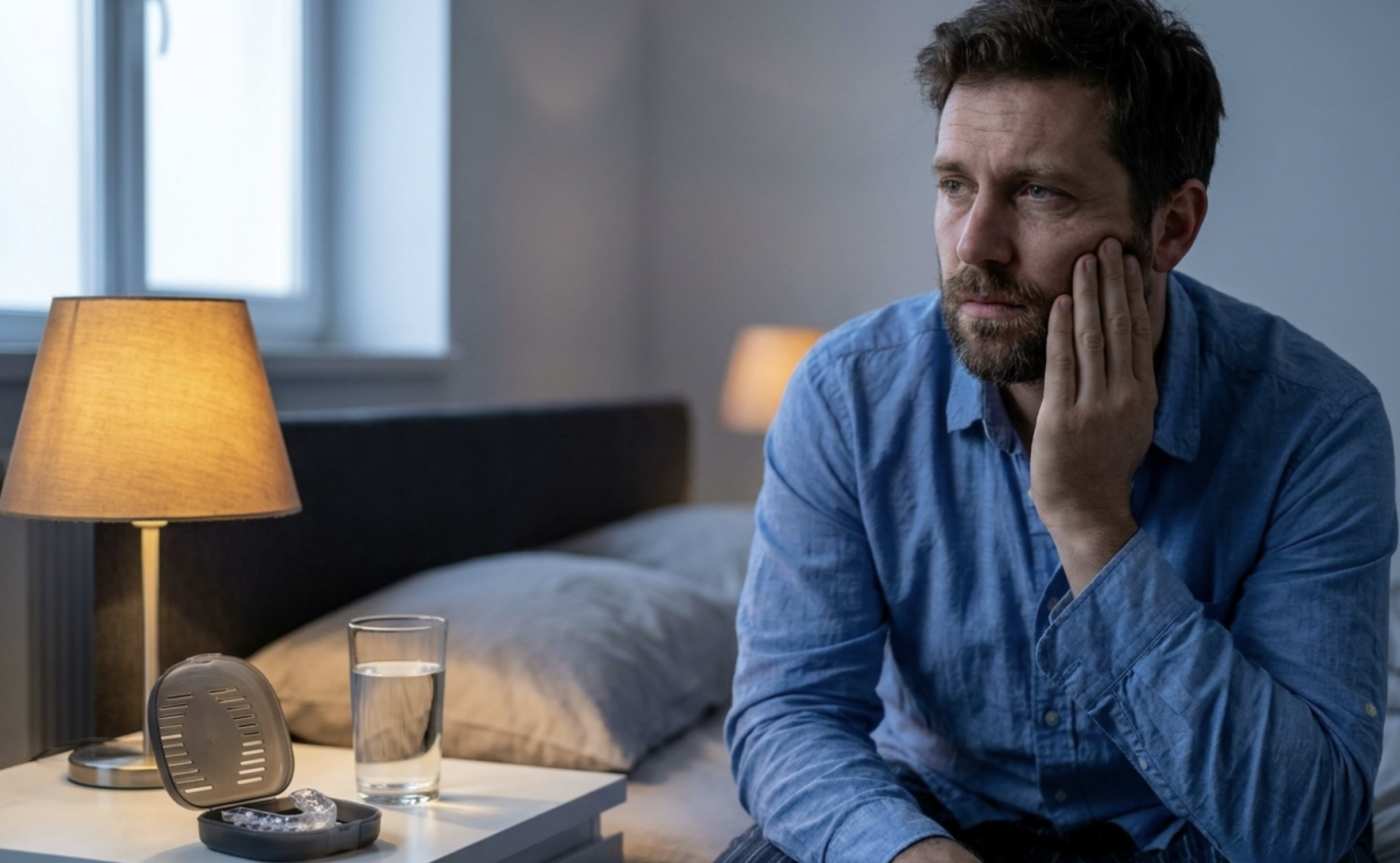 person experiencing morning jaw soreness night guard side effect