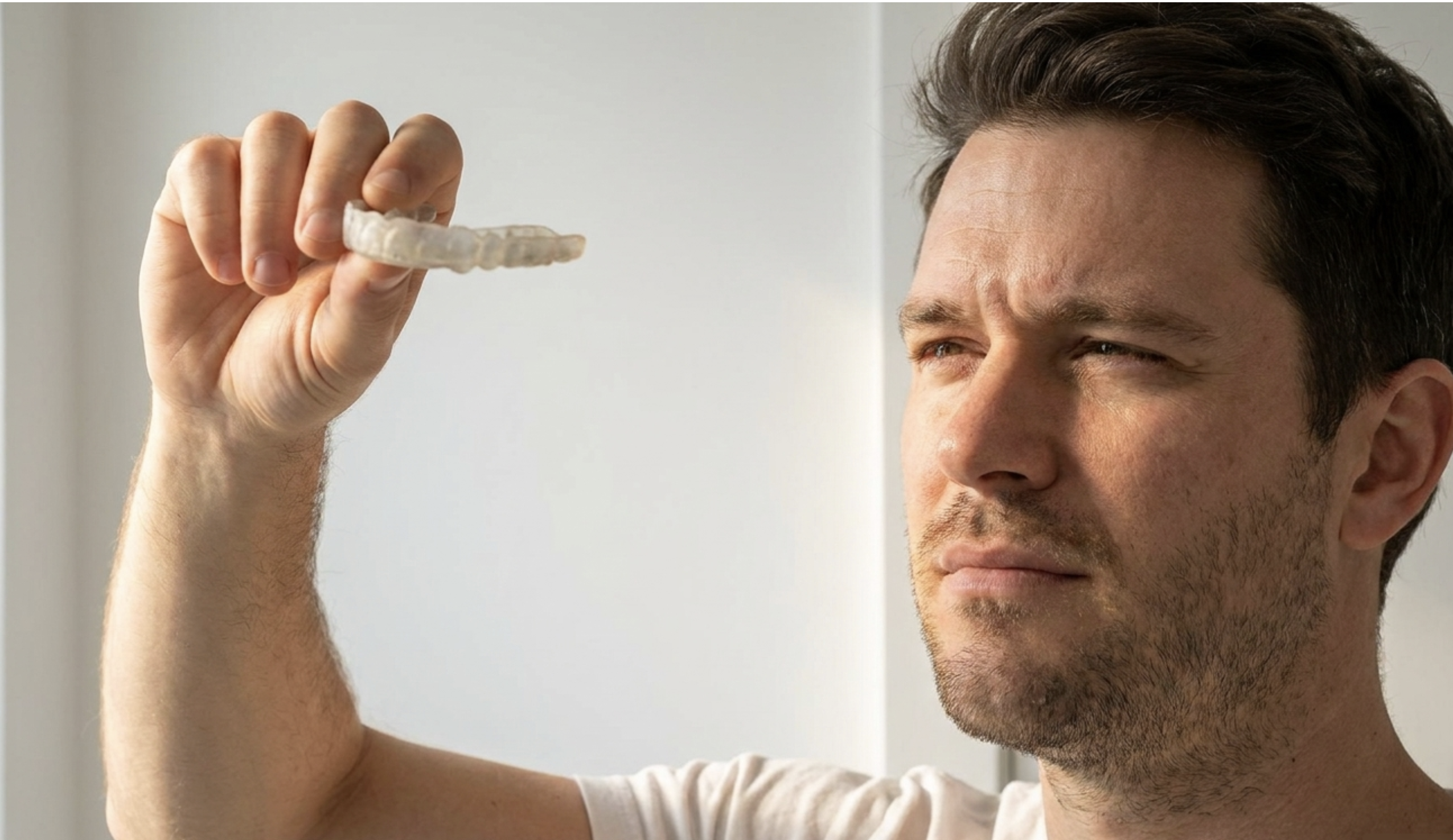 dirty night guard with biofilm bacteria buildup from lack of cleaning