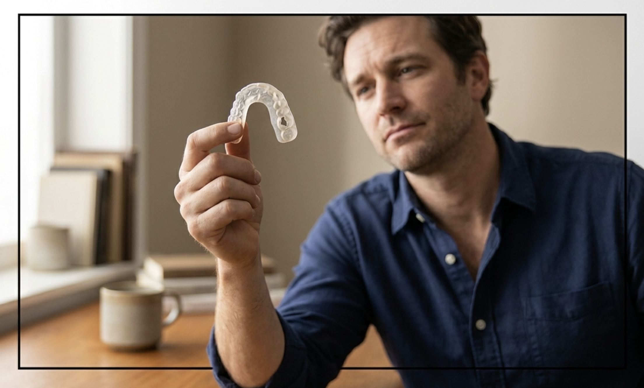 worn through soft OTC night guard showing grinding damage