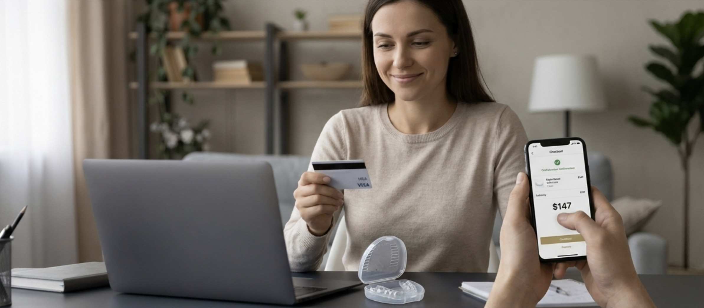 HSA FSA card next to night guard and receipt showing savings