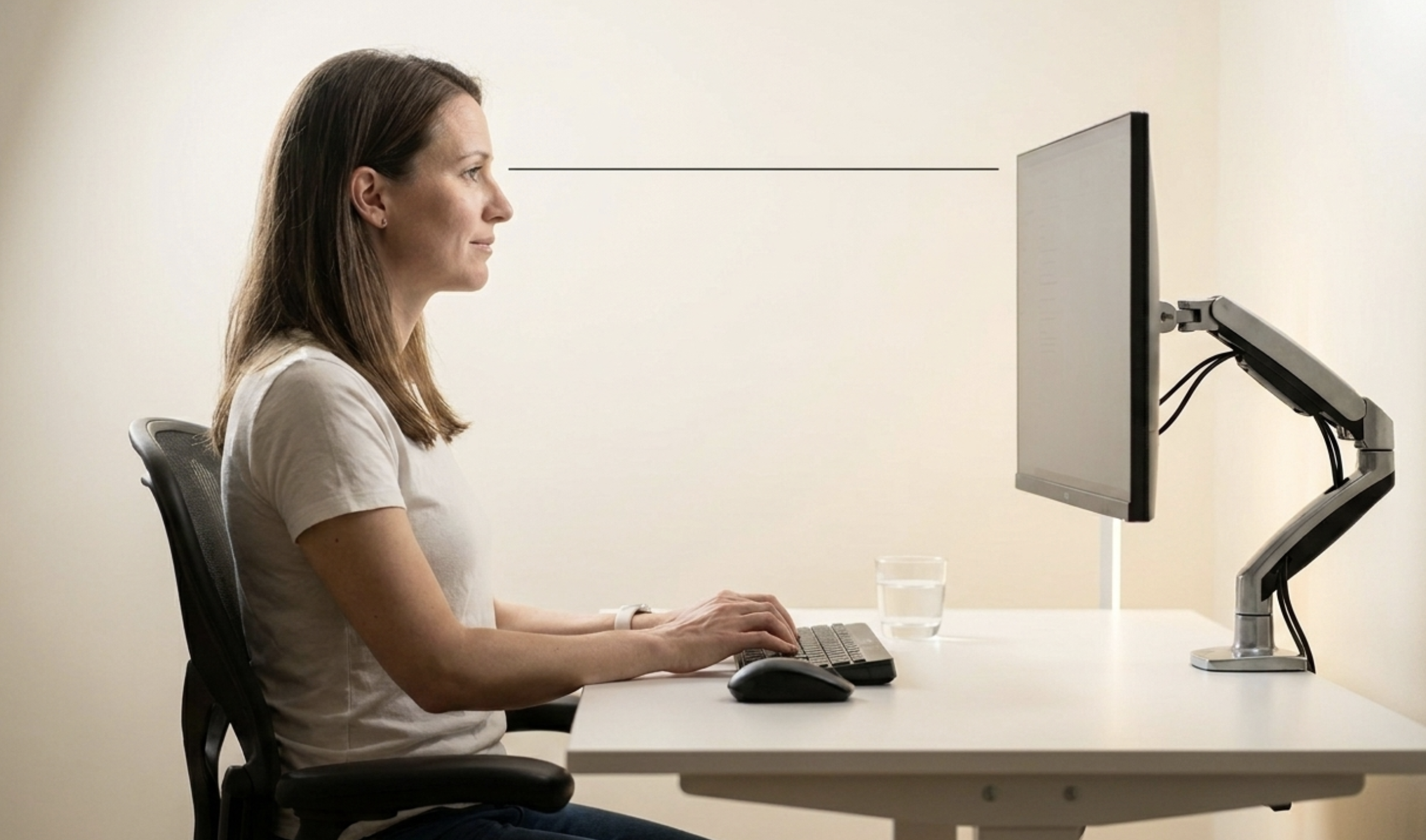 correct desk ergonomics monitor eye level posture for jaw health